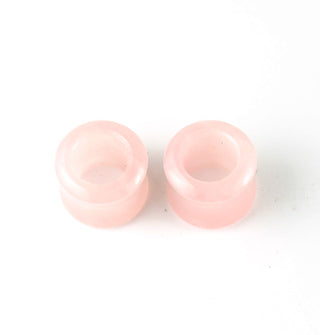 Hollow stone saddle flare plugs/eylets in rose quartz, 5/8" (16mm)