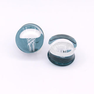 Glass jellyfish plugs with white jelly 5/8 (16mm) Trans Sparkle Blue DF
