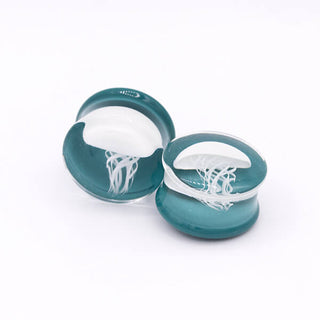 Glass jellyfish plugs with white jelly 3/4 (19mm) L. Aqua DF