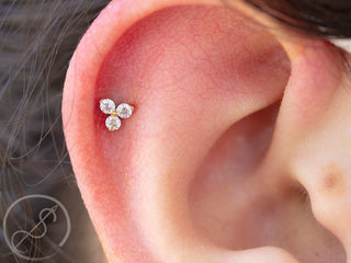 Trio threadless end in rose gold with 2mm gems, special order colors