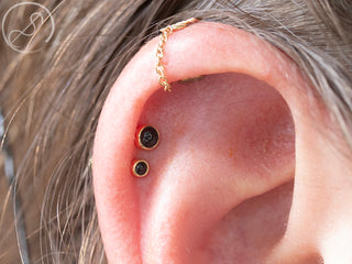 Bezel-set cabochon threadless gem end in yellow gold, 2-3mm sizes, special order colors