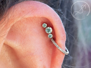Faceted bezel arc cluster threadless end in titanium, 2/3/2mm gems
