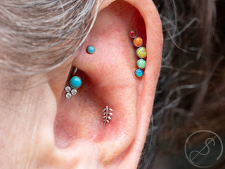 Bezel arc cluster threadless end in titanium, 5 gem pride rainbow cabochon