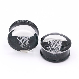 Glass jellyfish plugs with white jelly 1in (26mm) Indigo Sparkle DF