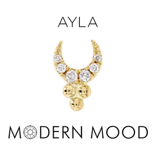 Ayla moon with gen diamonds and bead cluster in yellow gold