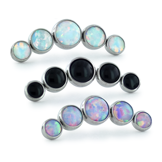 Cabochon bezel arc cluster threadless end in titanium, 2/2.5/3/2.5/2mm gems