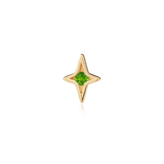Divinity threadless star end with green garnet gem in yellow gold