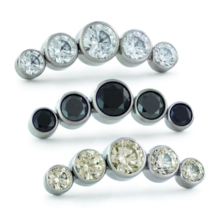 Faceted bezel arc cluster threadless end in titanium, 2/2.5/3/2.5/2mm gems