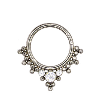 Haute Couture beaded seam ring B with gems in titanium, 16g
