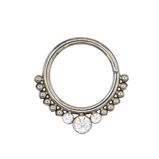 Haute Couture seam ring F with beads and bezel set gems in titanium, 16g