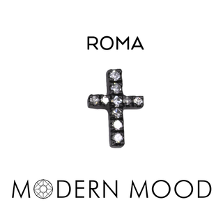 Roma cross with gen diamonds in black gold,  4x6mm
