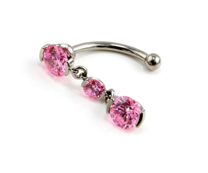 Fixed top prong-set curved barbell in titanium with a 6mm top & 4mm + 6mm dangle