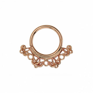 Mini Amaro seam ring with filigree design in rose gold, 16g 3/8"