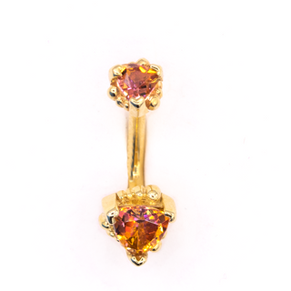 J-curve with beaded trillion anastasia topaz in 14k yellow gold, 16g 5/16”