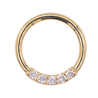 Blaze seam ring with 5-1.5mm genuine diamonds in yellow gold, 16g 3/8"
