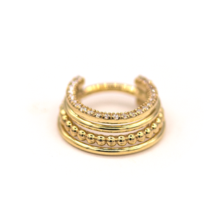 Brit stacked hinge ring with diamonds in 14k yellow gold, 16g 3/8″