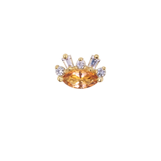 Change of Heart with peach topaz, and white and grey sapphires in yellow gold, threaded for 14g