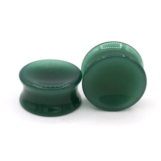 Concave stone plugs in green, 1" (26mm)