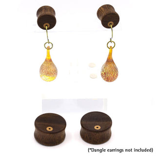 Chechen wood plugs with adapter for dangle earrings, 1" (26mm)