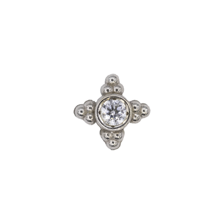 Ego threadless end with CZ gem and beaded accents in white gold