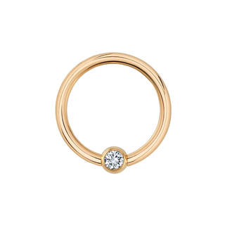 Fixed gem ring in rose gold with 2.5mm bezel CZ nipple facing gem bead, 16g 3/8"
