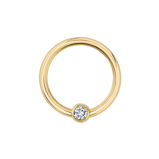 Fixed gem ring in yellow gold with 2.5mm bezel CZ forward facing gem bead, 16g 3/8"