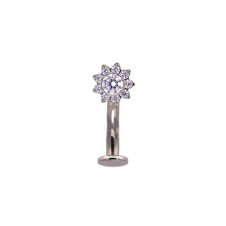Floating navel curve with prong flower in titanium, 12g