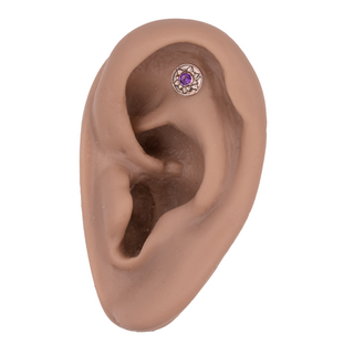 Limited edition threadless gem flower with amethyst in white gold