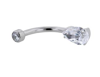 Navel curve with pear-cut bottom and matching gem top in titanium, 12g