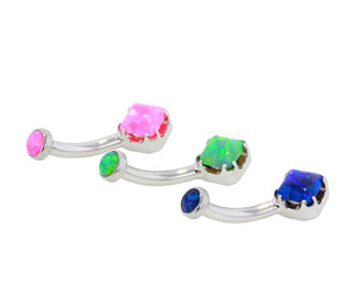 Mini princess navel curve with opal gem in titanium, 12g