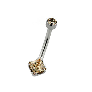 Mini princess navel curve with faceted gem in titanium, 12g
