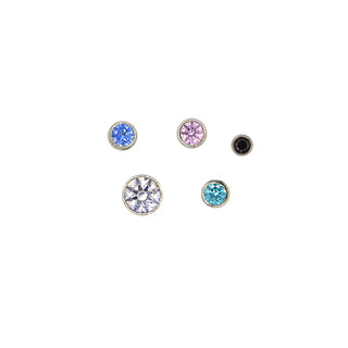 Bezel-set faceted threadless gem end in white gold, 1.5-3mm sizes, special order colors