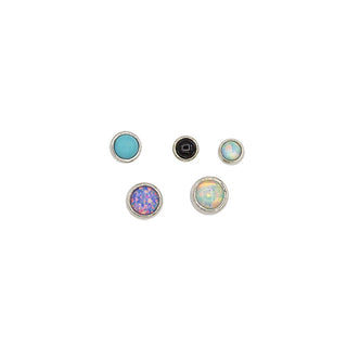 Bezel-set cabochon threadless gem end in white gold, 2-3mm sizes, special order colors