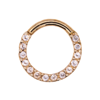Gem hinged ring with CZ gems on the ring in rose gold, 16g, 3/8”