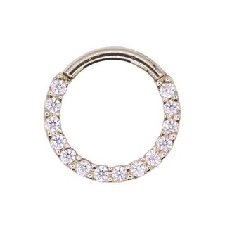 Gem hinged ring with CZ gems in white gold, 16g, 3/8”