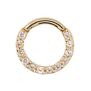 Gem hinged ring with CZ gems in yellow gold, 16g, 3/8”