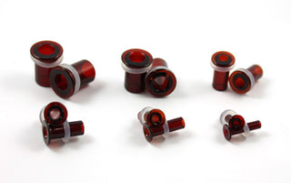 Bullet hole eyelets in borosilicate glass, 00g (9mm) SF, Ruby