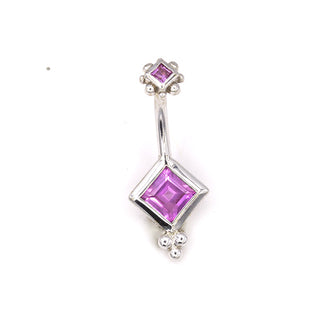 Beaded princess navel curve in white gold, 14g 3/8"