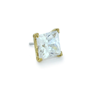 Princess gem threadless end in yellow gold with White CZ, 4mm