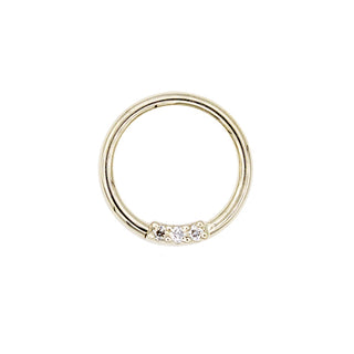 Fixed 3 gem ring in 14k white gold with genuine diamonds, 18g 5/16"