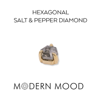 Prong hexagon salt & pepper diamond in yellow gold,  3mm