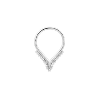 Bagheera v-shaped seam ring with bead accents in white gold, 16g 3/8