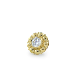 Kumo threadless end in yellow gold with 2mm white cz