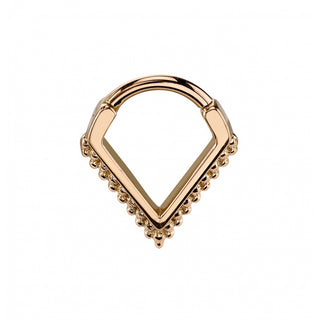 Lanicia V hinge ring with beads in 14k yellow gold, 16g 3/8