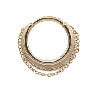 Lucy in Chains stacked hinge ring in yellow gold with diamonds, 16g 3/8"