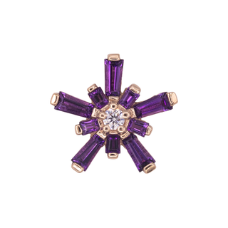 Mini nova with amethyst and CZ in rose gold, threaded for 14g