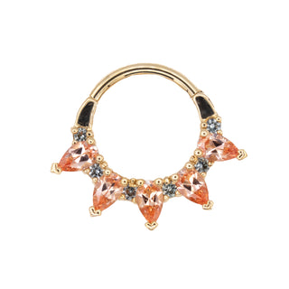 Pear Kolo hinged ring in 14k yellow gold w/ champagne & grey sapphire, 16g 3/8"