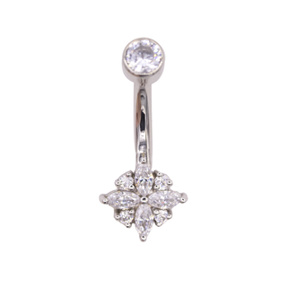 Pleades navel curve with CZ gems in white gold, 12g 3/8"