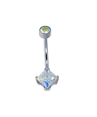 Princess navel curve with faceted gem in titanium, 12g