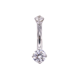 Prong-set navel curve in white gold with CZs, 12g 3/8